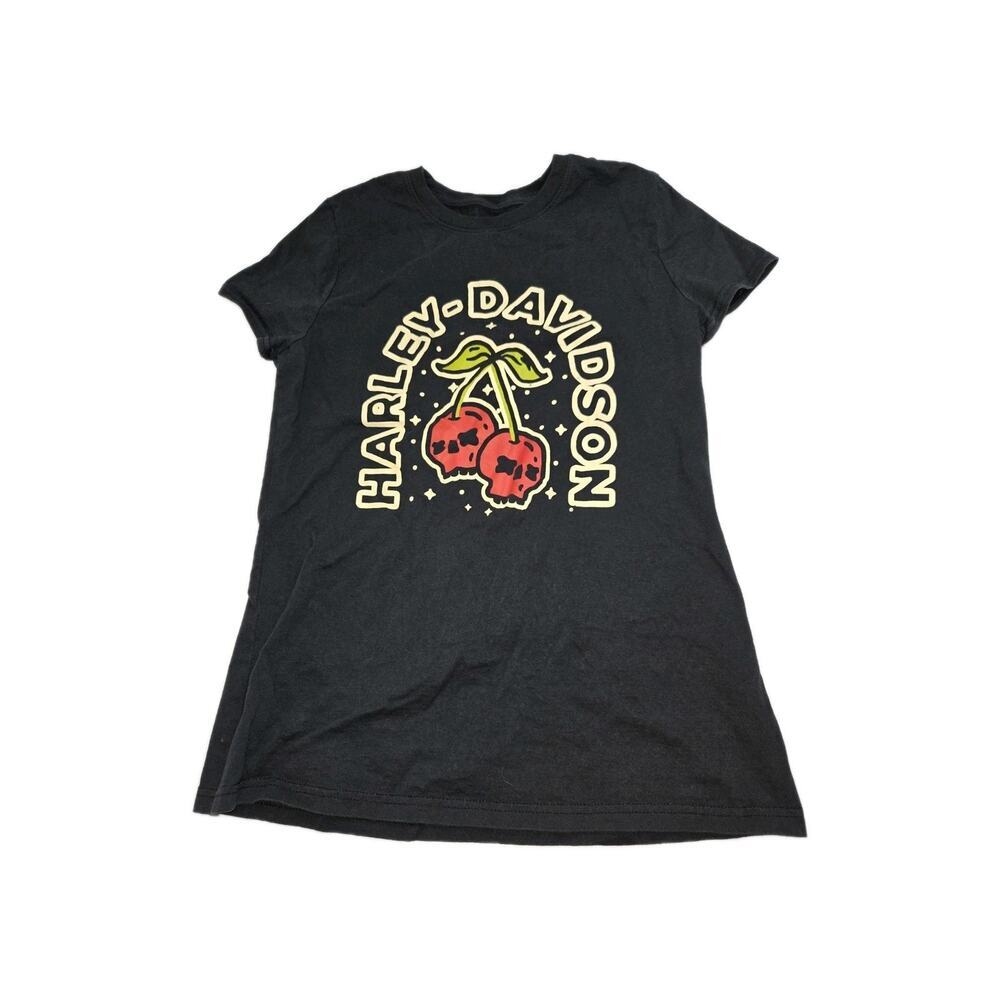 Harley-Davidson EUC Size M Top Women Small Black‎ Cotton Motorcycle Cherry Skull